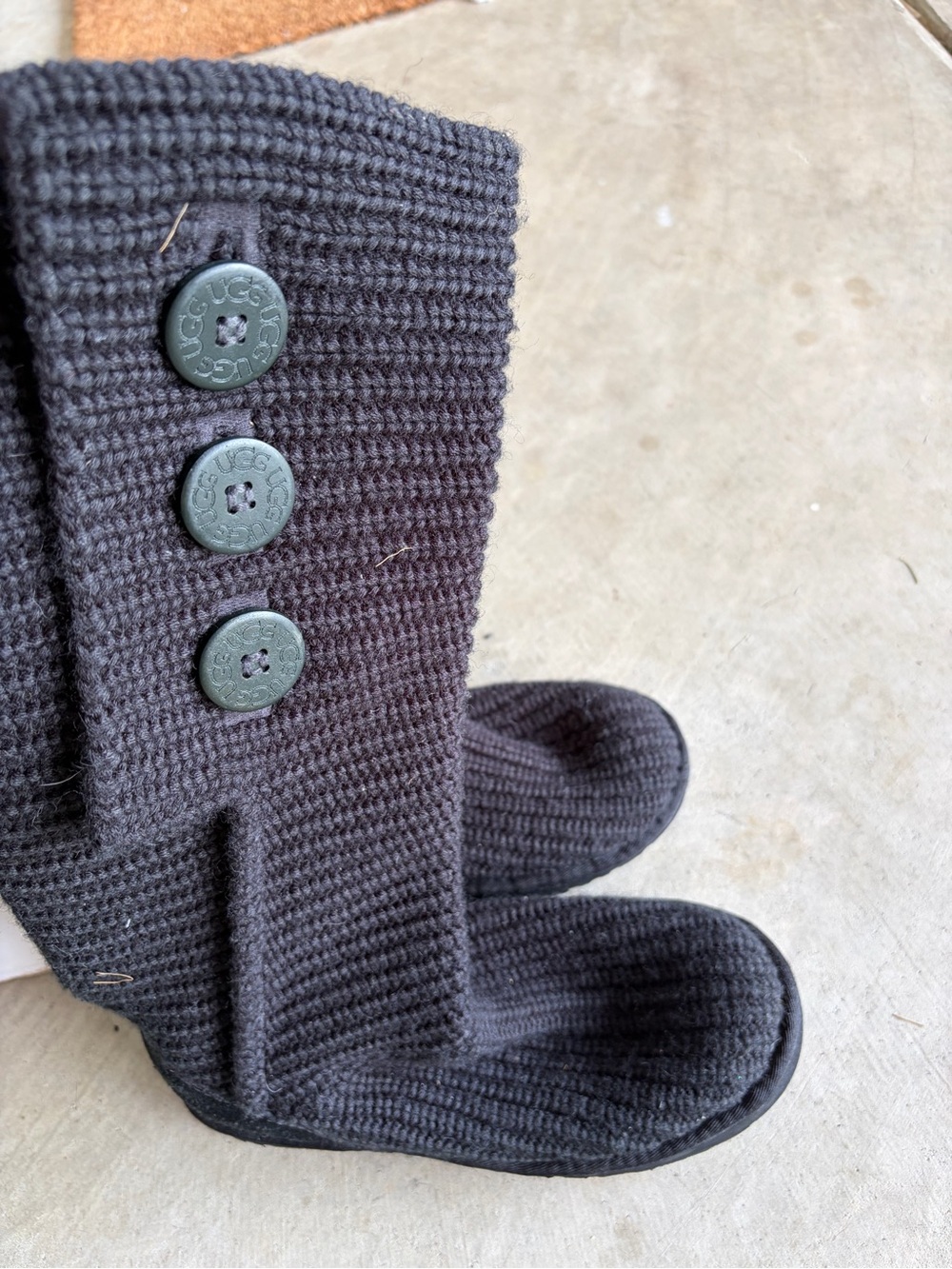 UGG Black Knit Button Boot Slippers